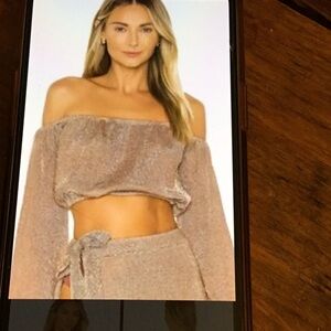 Lovers + Friends Shimmering Gold Off-Shoulder Crop Top